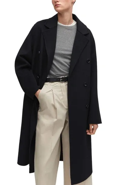 Mango Oversize Double Breasted Coat In Black