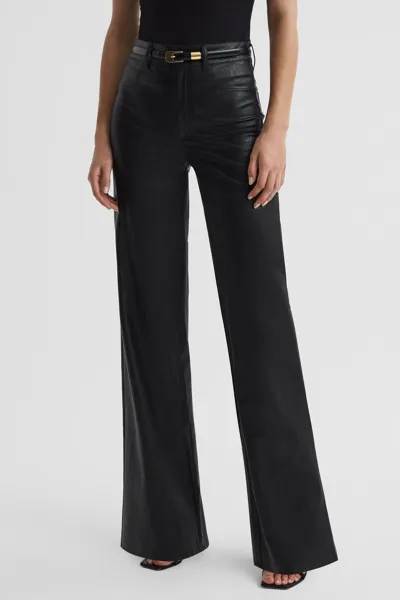 Paige High Rise Leather-look Wide Leg Jeans In Black