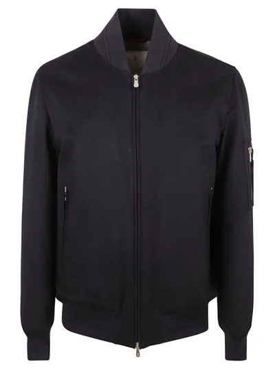 Brunello Cucinelli Zip Up Bomber Jacket In Blue