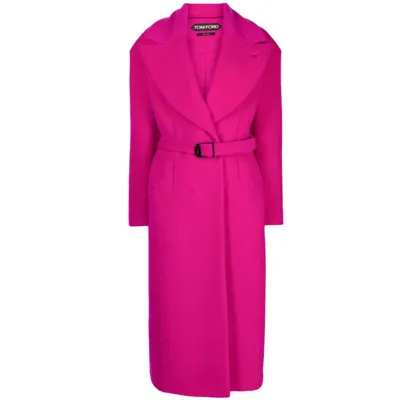 Tom Ford Faux-fur Belted Coat In Pink