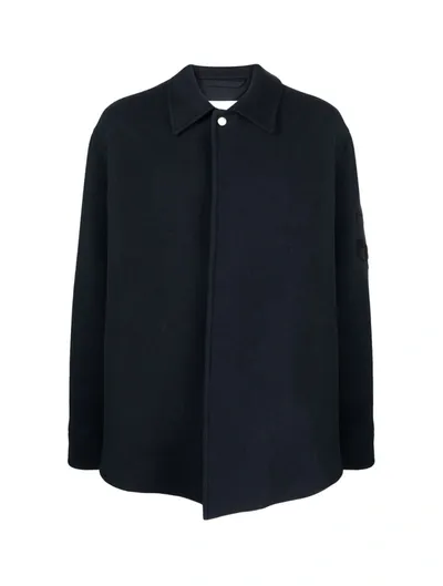 Jil Sander Logo-jacquard Virgin Wool Shirt Jacket In Blue