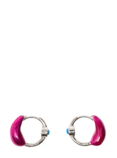 Panconesi 'lava' Silver Hoops Earrings With Fuchsia Detail In Rhodium Plated Brass Woman In Pink