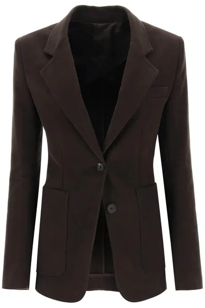 Totême Cinched-waist Moleskin Cotton Blazer In Brown