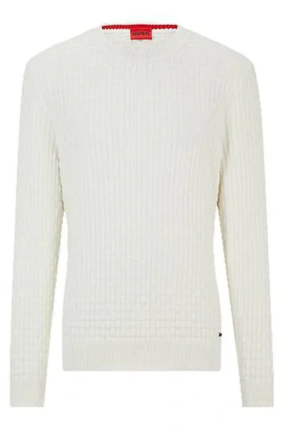 Hugo Relaxed-fit Pure-cotton Sweater With 3d Knitted Pattern In White