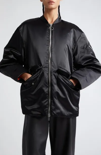 Stand Studio Prim Satin Bomber Jacket In Black