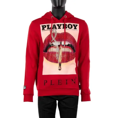 Pre-owned Philipp Plein X Playboy Hoodie Sweater Mit Lippen Logo Und Kristallen Rot 08356