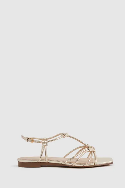 Reiss Gold Metallic Knot Detail Sandals