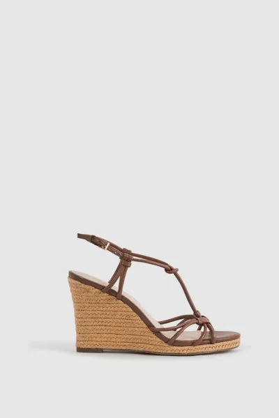 Reiss Tan Isabella Leather Knot Detail Wedge Sandals