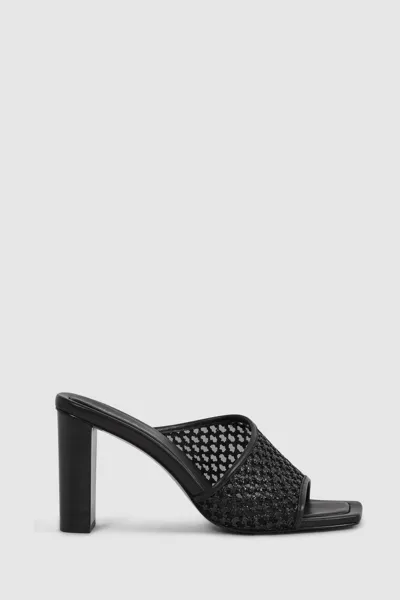 Reiss Black Raffia Block Heel Mules