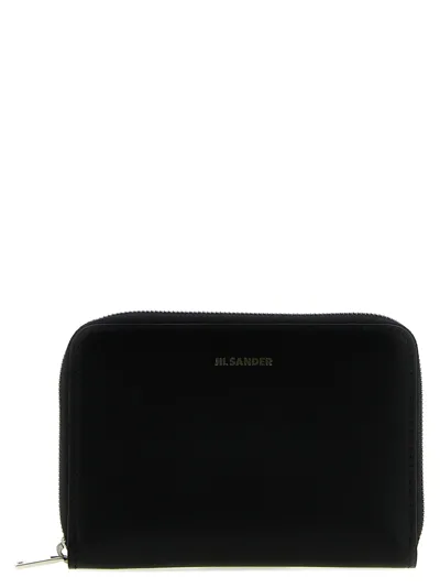 Jil Sander Zip Leather Wallet In Black