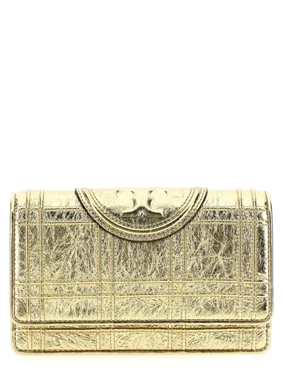 Tory Burch Fleming Soft Metallic Square Quilt Wallet In Gold