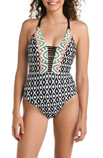 La Blanca Desert Dunes Plunge One-piece Swimsuit In Black