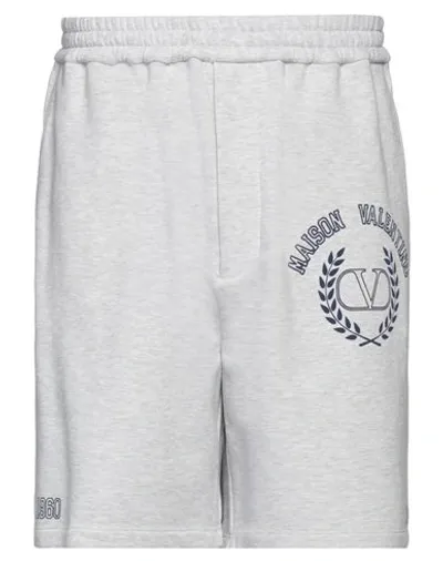 Valentino Logo Print Brushed Cotton Jogger Shorts In Grey