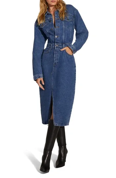 Favorite Daughter The City Long Sleeve Denim Midi Dress In Los Angeles