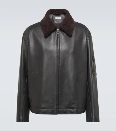 Loewe Leather Bomber Jacket In Black