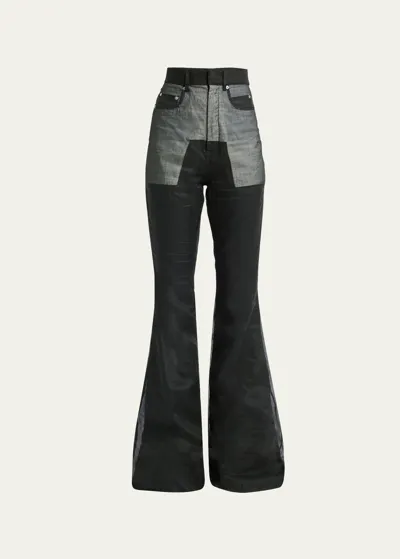 Rick Owens High-rise Bootcut-leg Sheer Jeans In Black