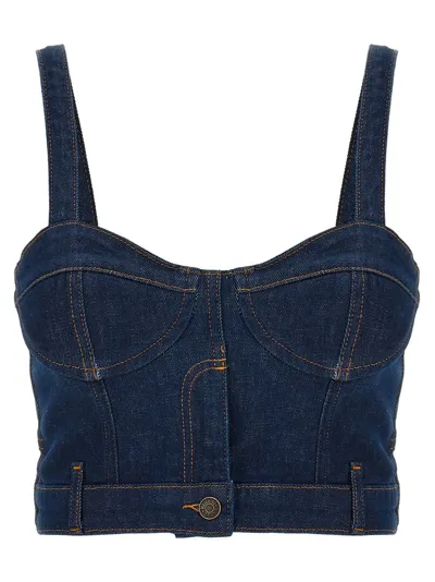 Moschino Jeans Logo Patch Sleeveless Denim Top In Blue