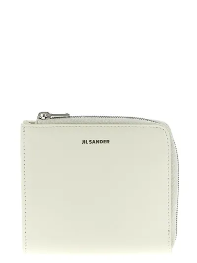 Jil Sander Logo Embossed Zipped Cardholder In White