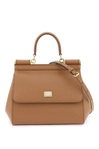 Dolce & Gabbana Sicily Small Top Handle Bag In Brown