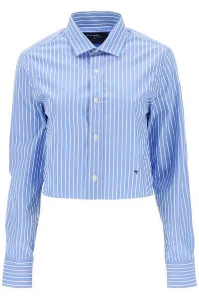 Homme Girls Cropped Striped Poplin Shirt In Blue