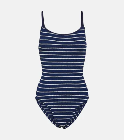 Hunza G Pamela Striped Seersucker Swimsuit In Navy