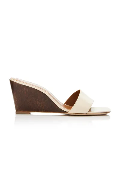 Staud Billie Leather Wedge Sandals In White