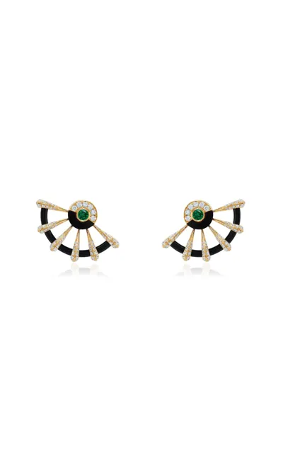 State Property 18k Yellow Gold Diamond; Emerald; Onyx Earrings In Green