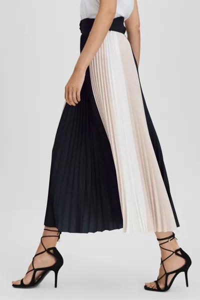 Reiss Navy/nude Ava Colourblock Pleated Midi Skirt