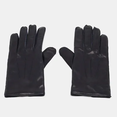 Pre-owned Dunhill Navy Blue Lambskin And Cashmere Gloves Size 8.5