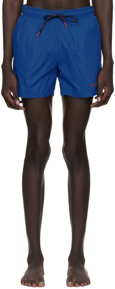 Hugo Blue Drawstring Swim Shorts In Medium Blue 420