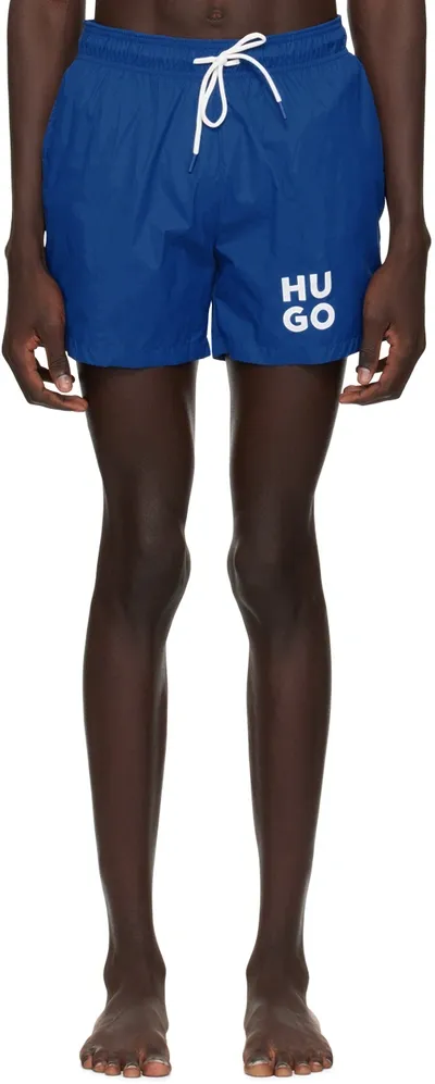 Hugo Blue Drawstring Swim Shorts In Medium Blue 420