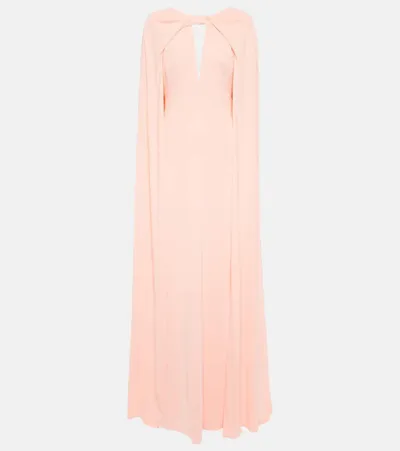 Monique Lhuillier Keyhole Cape-sleeve Gown In Pink