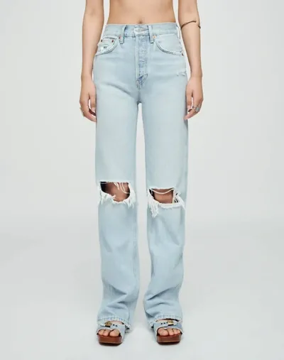 Re/done 90s Distressed High-rise Straight-leg Jeans In Breezy Indig