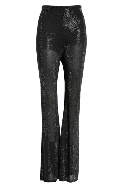 Alexander Wang Crystal Embellished Sheer Knit Bootcut Pants In Black