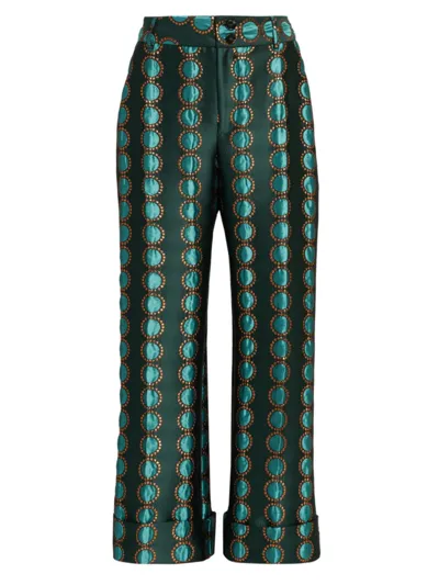 La Doublej Hendrix Embellished Jacquard Pants In Jacquard Winter Sun