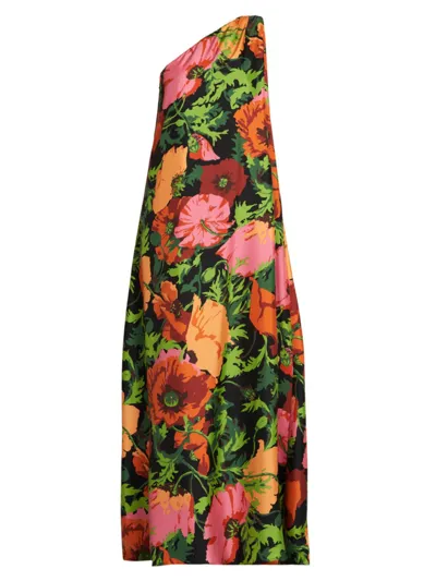 La Doublej Roy Floral One-shoulder Maxi Silk Twill Dress In Wonderland