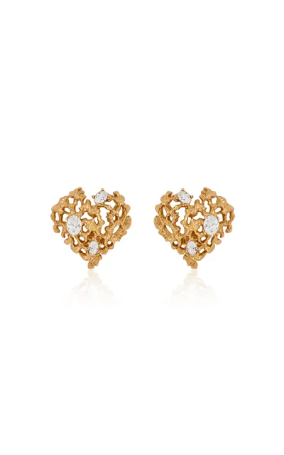 Oscar De La Renta Coral Heart Pewter And Crystal Earrings In Gold