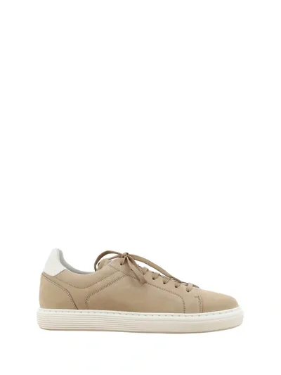 Brunello Cucinelli Suede Tennis Sneakers In Beige