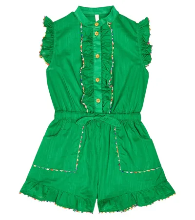 Zimmermann Kids' Junie Frill-trimmed Floral Cotton Playsuit In Green