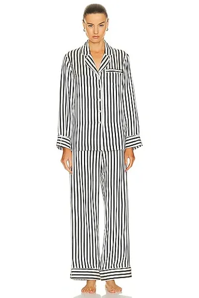 Olivia Von Halle Lila Nika Striped Silk Long Pajama Set In Black