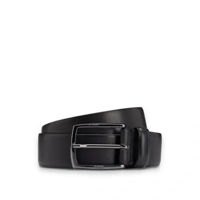 Hugo Boss Italian-leather Belt With Polished Gunmetal Buckle In Black 001