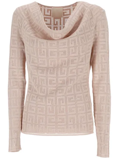 Givenchy 4g Jacquard Draped Sweater In Light Pink