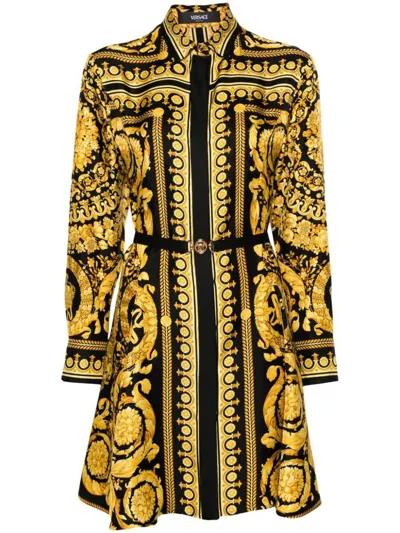 Versace Heritage Baroque-print Silk Minidress In Black