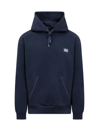 Dolce & Gabbana Men's Logo Plaque Cotton Hoodie In Blue