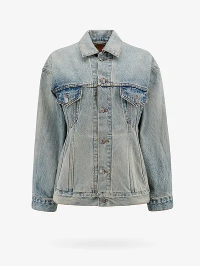 Balenciaga Hourglass Denim Jacket In Blue