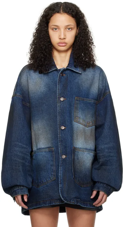 We11 Done Blue Smudged Denim Jacket