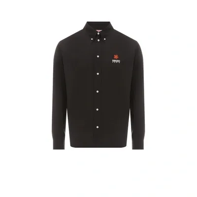 Kenzo Boke Logo Cotton Poplin Shirt In Black