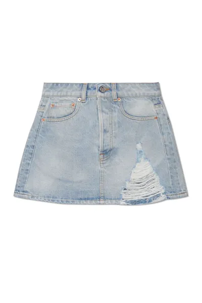 Vetements Distressed Denim Miniskirt In Blue