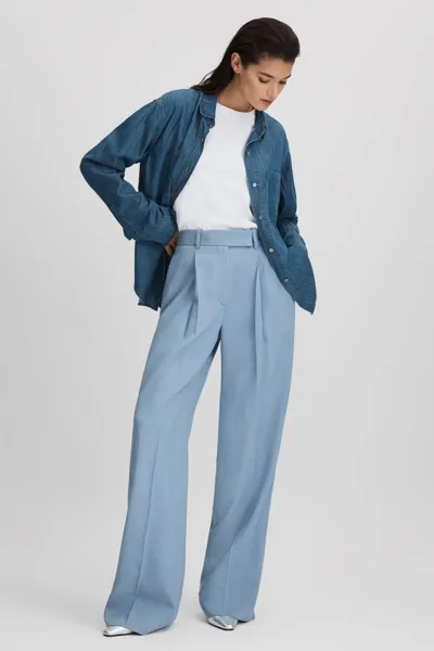 Reiss Blue Petite Wide Leg Suit Trousers With Tencel™ Fibers