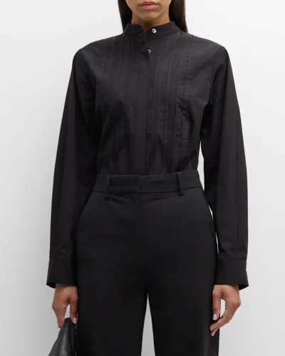 Co Pleated Bib-front Tuxedo Shirt In Black